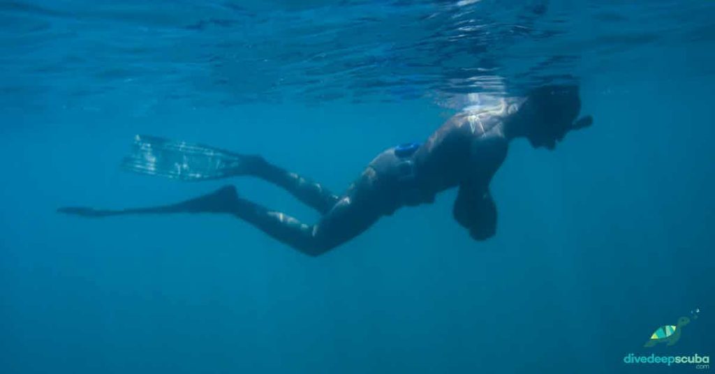 Freediver breathing on the surface
