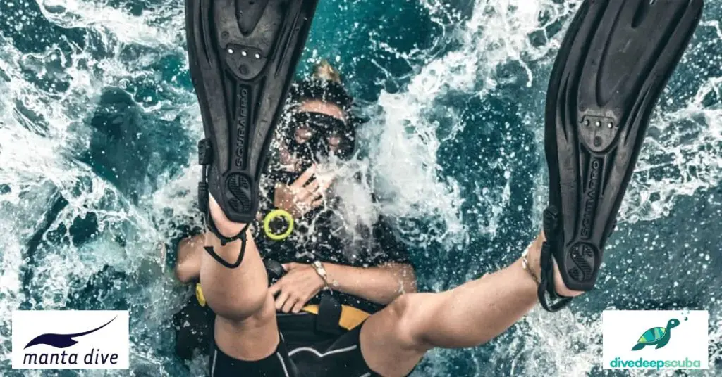 Scuba diver rolling in backwards with Manta Dive