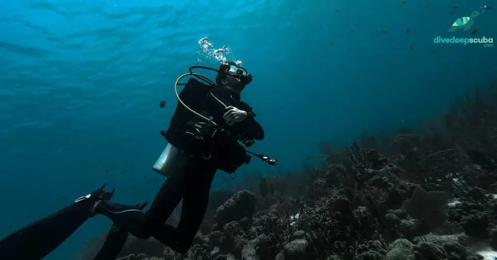 Scuba diver swimming over a reef