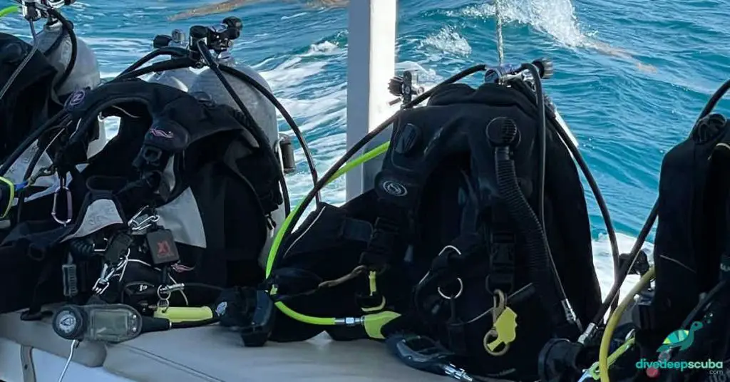 Scuba diving equipment on the boat