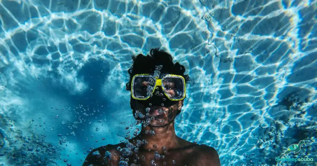 Freediver looking into the camera