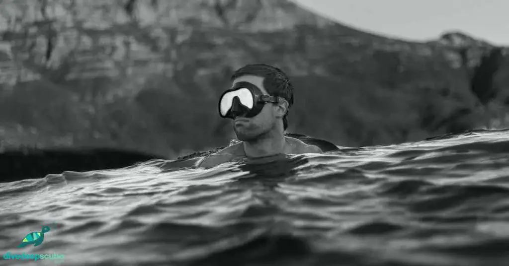 Freediver on the surface, in black and white