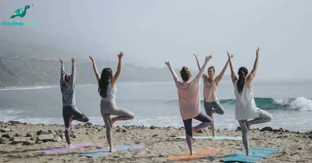 A yoga class on the beach