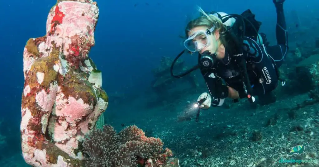 picture of a scuba diver with a dive light 